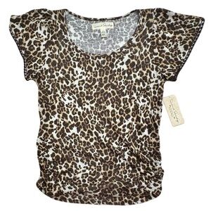 French Laundry Leopard Print Short Sleeve Top with Flattering Ruched Sides